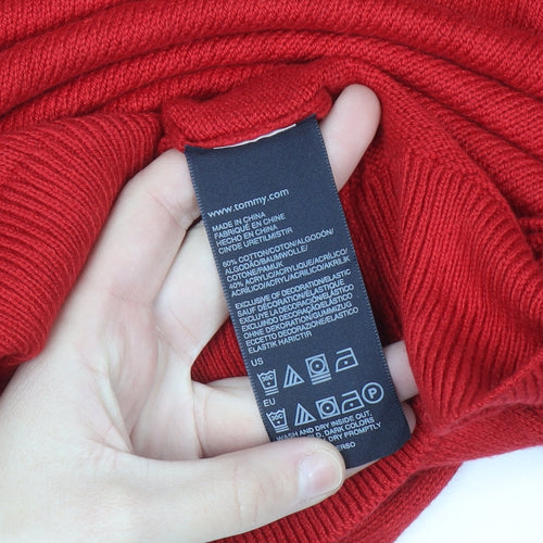 Tommy Hilfiger Men's Red V-Neck Cotton Blend Jumper L