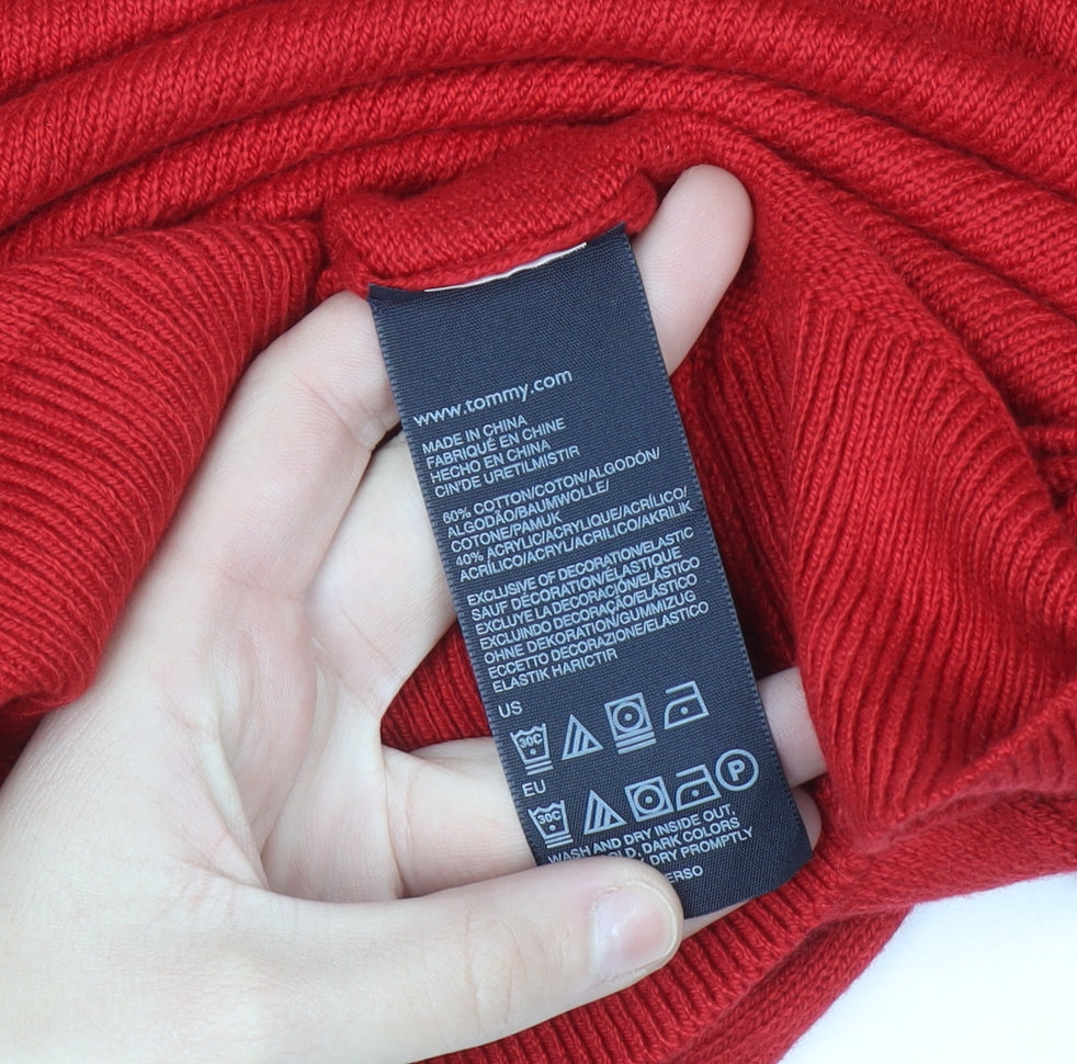 Tommy Hilfiger Men's Red V-Neck Cotton Blend Jumper L