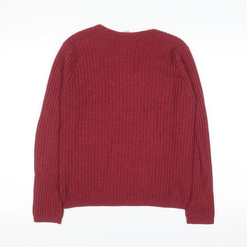 L.L. Bean Women Red Wool V-Neck Ribbed Jumper Size S