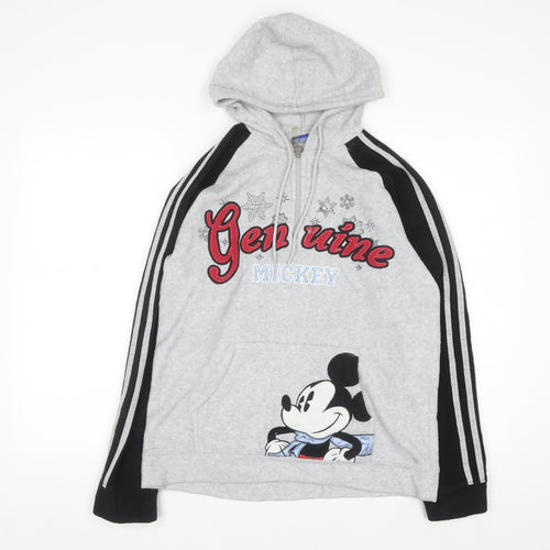 Disney Women’s Grey Mickey Hoodie Medium Pullover Embroidered Graphic