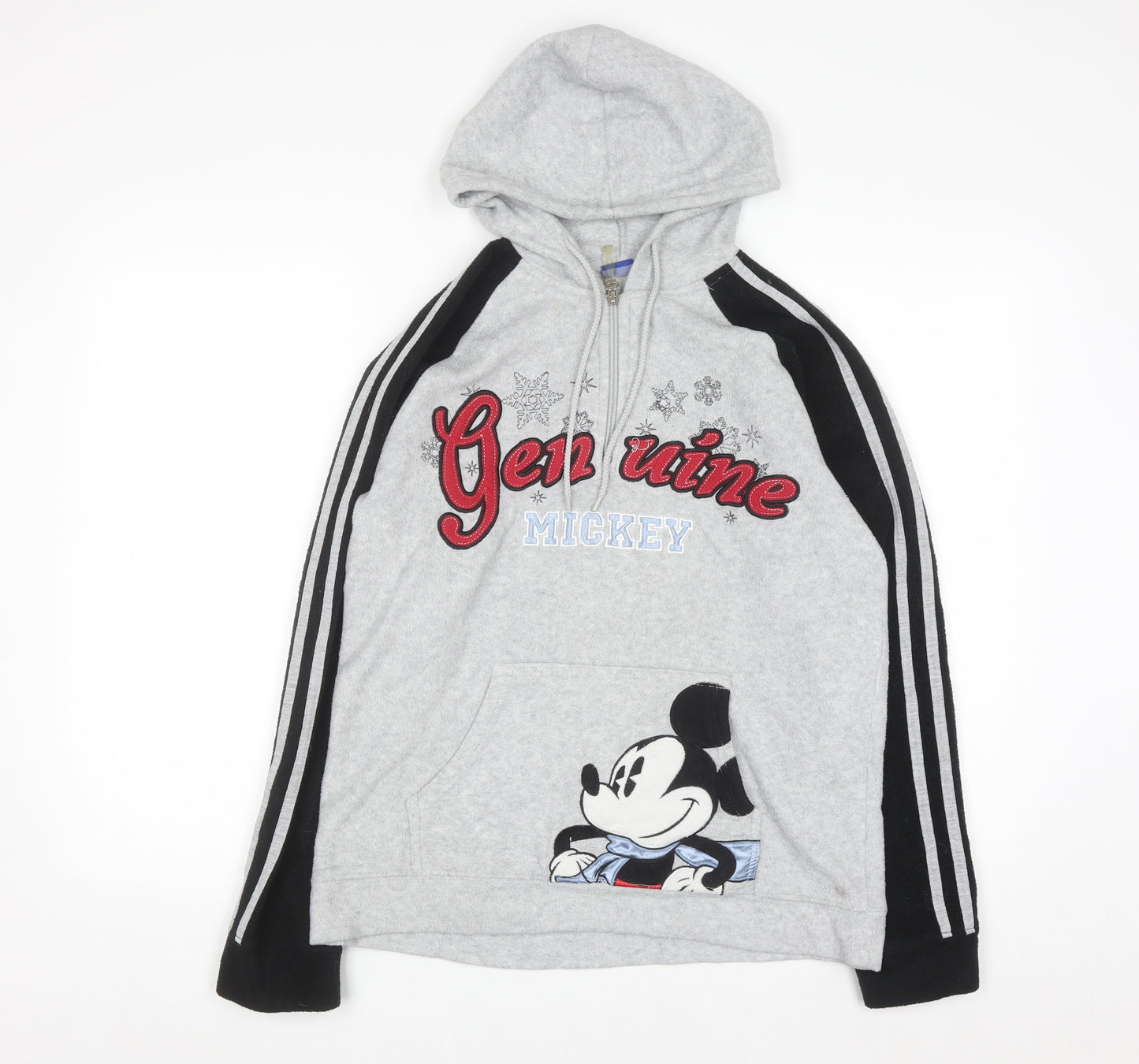 Disney Women’s Grey Mickey Hoodie Medium Pullover Embroidered Graphic