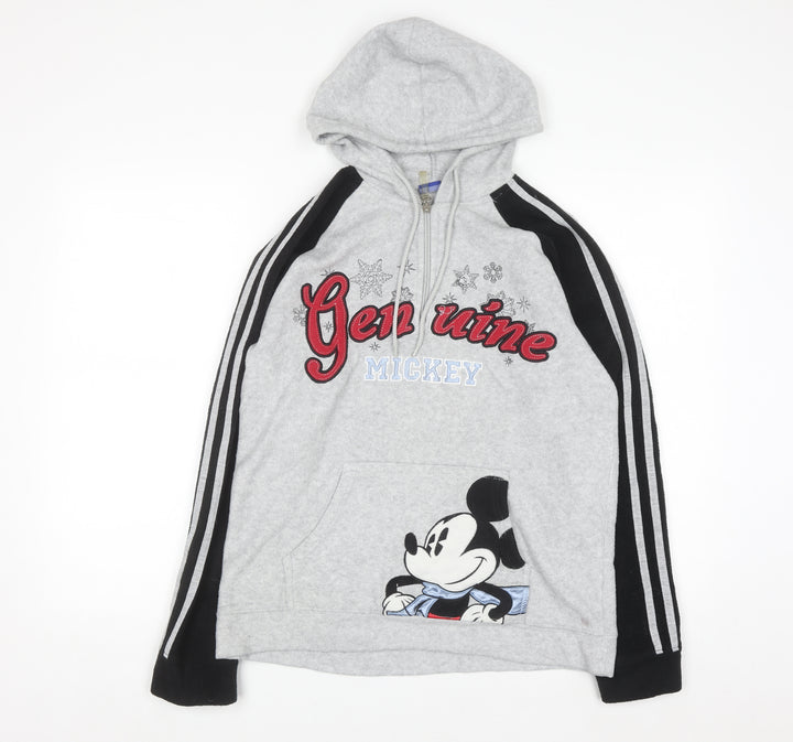 Disney Women’s Grey Mickey Hoodie Medium Pullover Embroidered Graphic