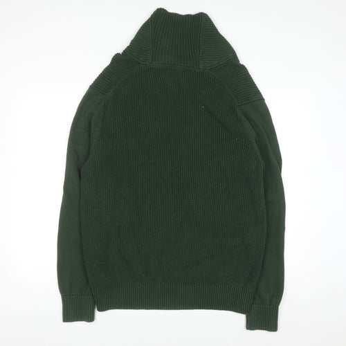 Tommy Hilfiger Men's Green Cotton Collared Pullover Jumper L