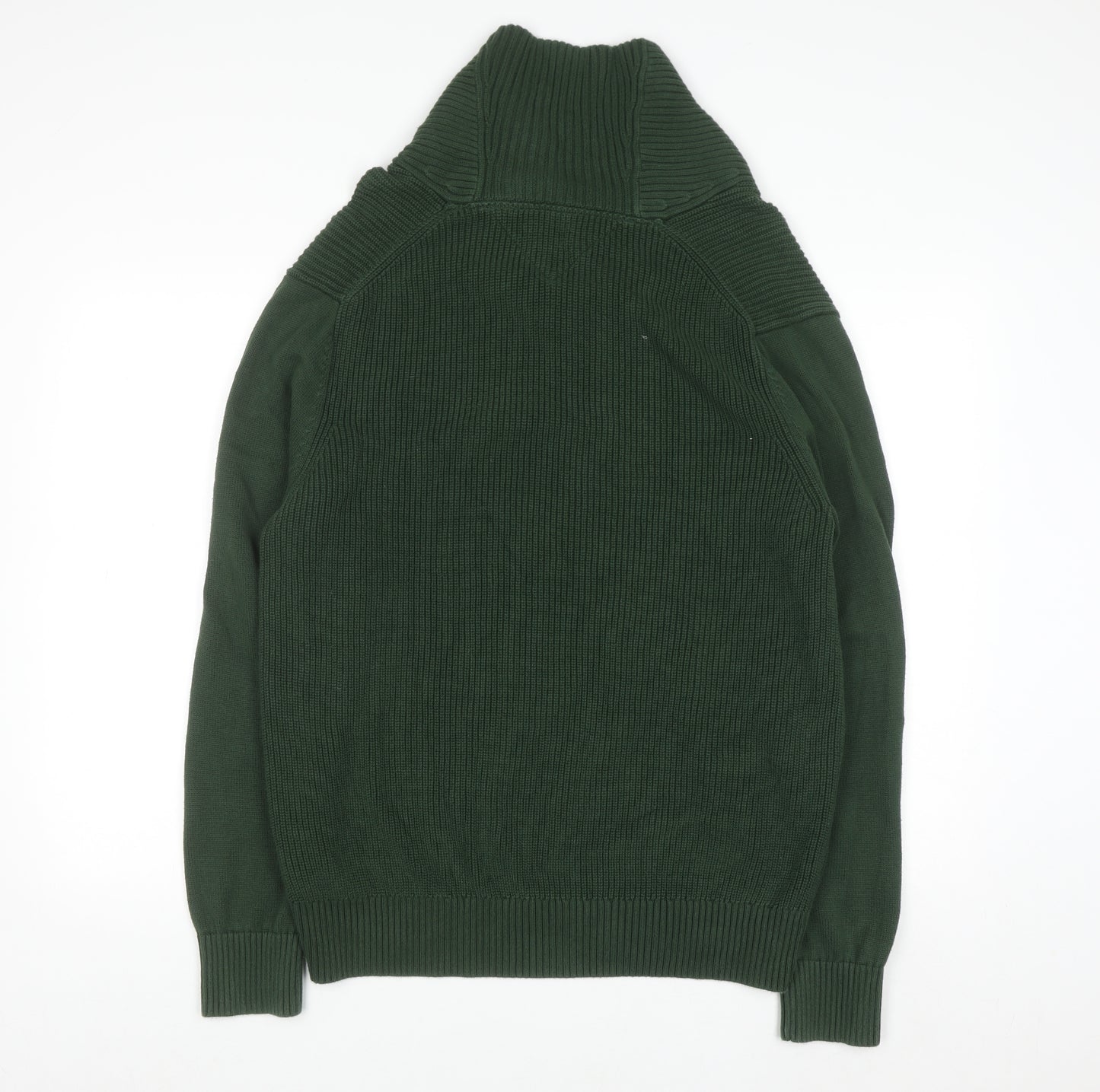 Tommy Hilfiger Men's Green Cotton Collared Pullover Jumper L
