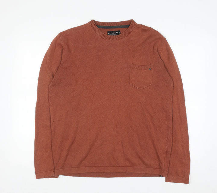 Billabong Men's Brown Cotton Crew Neck Pullover Jumper Size M