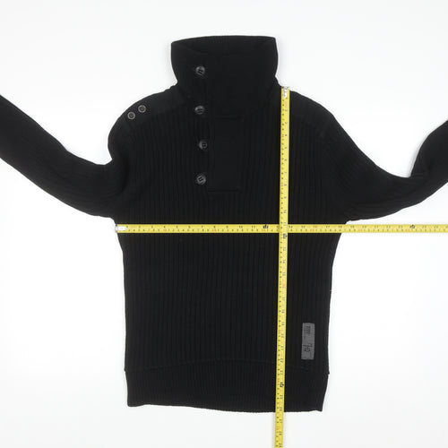 River Island Men’s Black Cotton Ribbed Henley Jumper Medium
