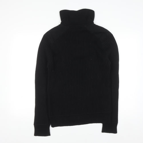 River Island Men’s Black Cotton Ribbed Henley Jumper Medium