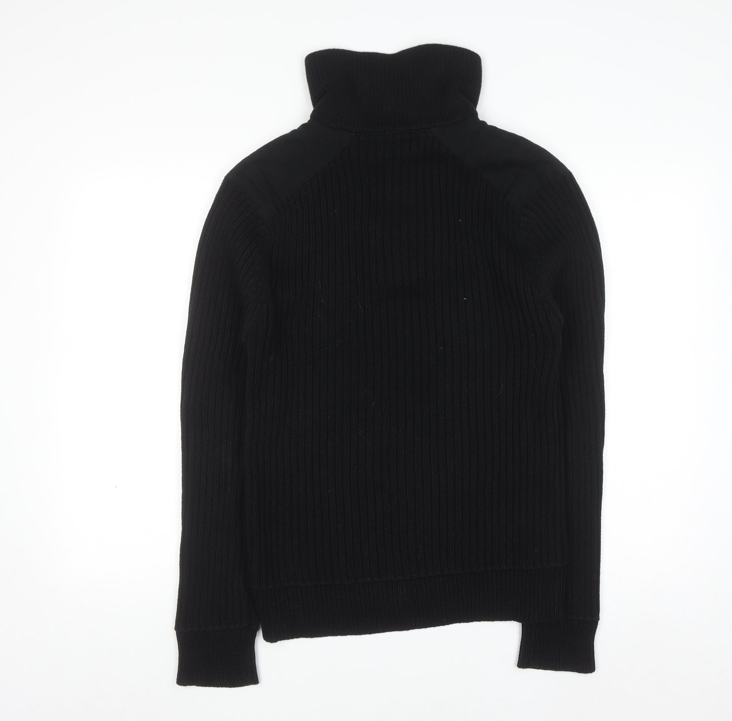 River Island Men’s Black Cotton Ribbed Henley Jumper Medium