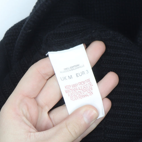 River Island Men’s Black Cotton Ribbed Henley Jumper Medium