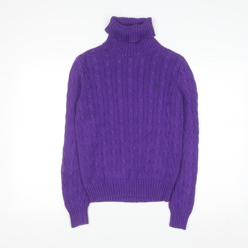 Ralph Lauren Sport Women’s Purple Cable-Knit Roll Neck Jumper M