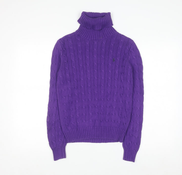 Ralph Lauren Sport Women’s Purple Cable-Knit Roll Neck Jumper M