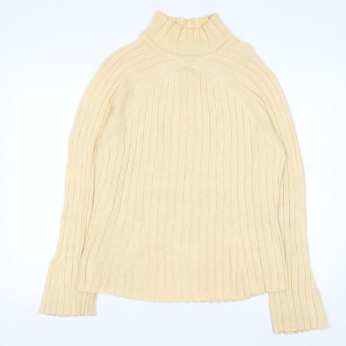 Jeanne Pierre Women Beige Ribbed High Neck Cotton Jumper L