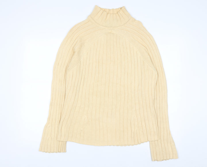 Jeanne Pierre Women Beige Ribbed High Neck Cotton Jumper L