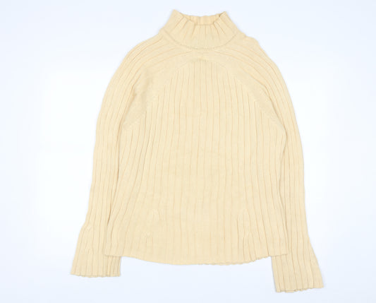 Jeanne Pierre Women Beige Ribbed High Neck Cotton Jumper L