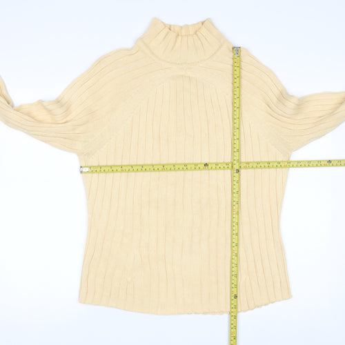Jeanne Pierre Women Beige Ribbed High Neck Cotton Jumper L