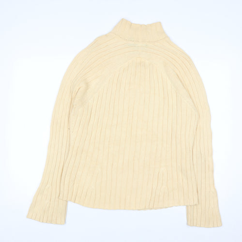 Jeanne Pierre Women Beige Ribbed High Neck Cotton Jumper L