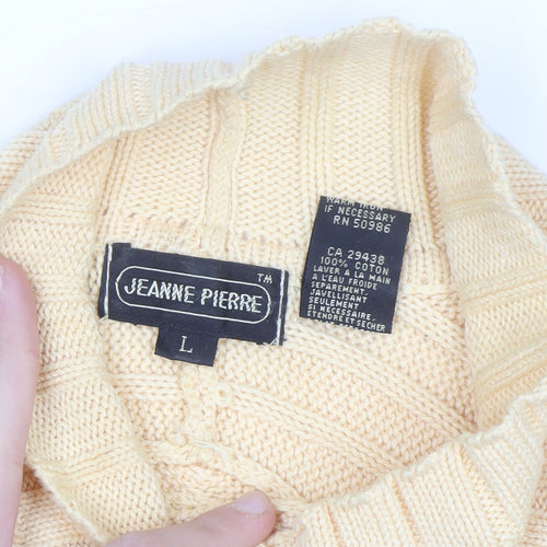 Jeanne Pierre Women Beige Ribbed High Neck Cotton Jumper L