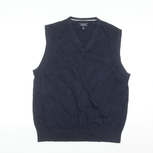Lands' End Men's Blue Cotton V-Neck Sleeveless Vest L