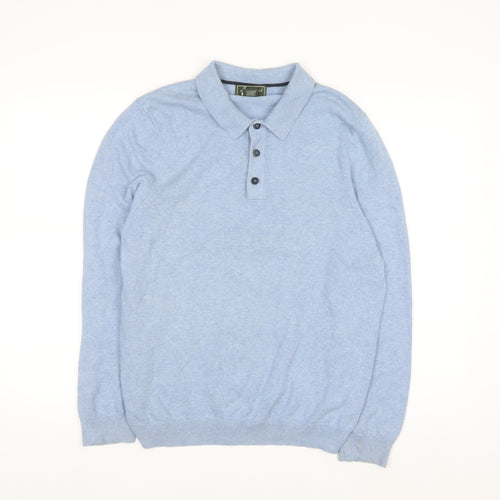 Eddie Bauer Men’s Blue Collared Henley Jumper M Cotton Knit