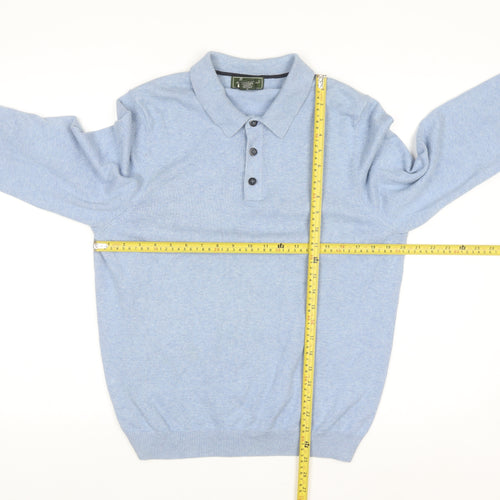 Eddie Bauer Men’s Blue Collared Henley Jumper M Cotton Knit