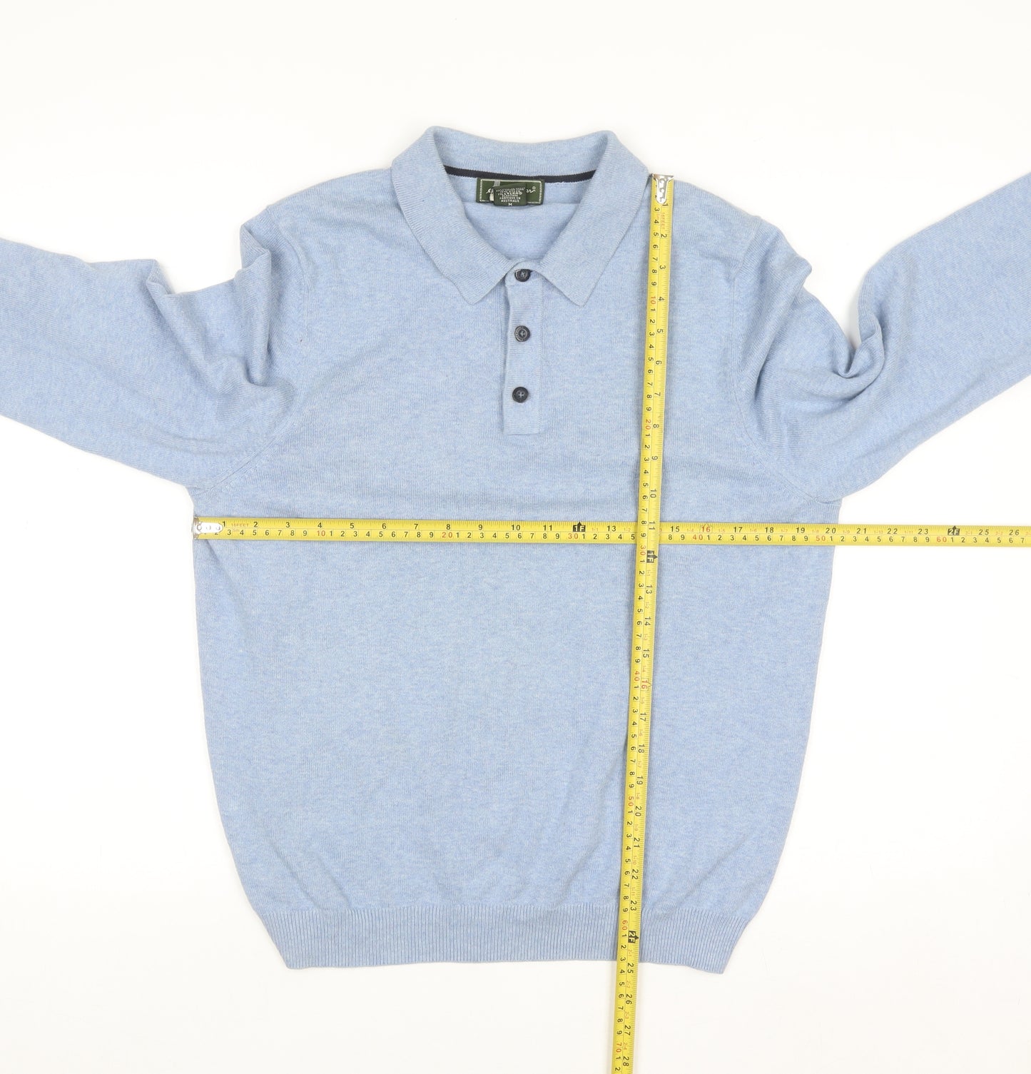 Eddie Bauer Men’s Blue Collared Henley Jumper M Cotton Knit