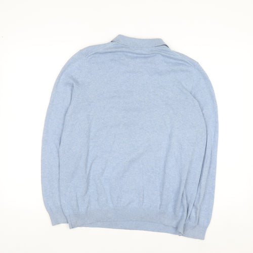 Eddie Bauer Men’s Blue Collared Henley Jumper M Cotton Knit