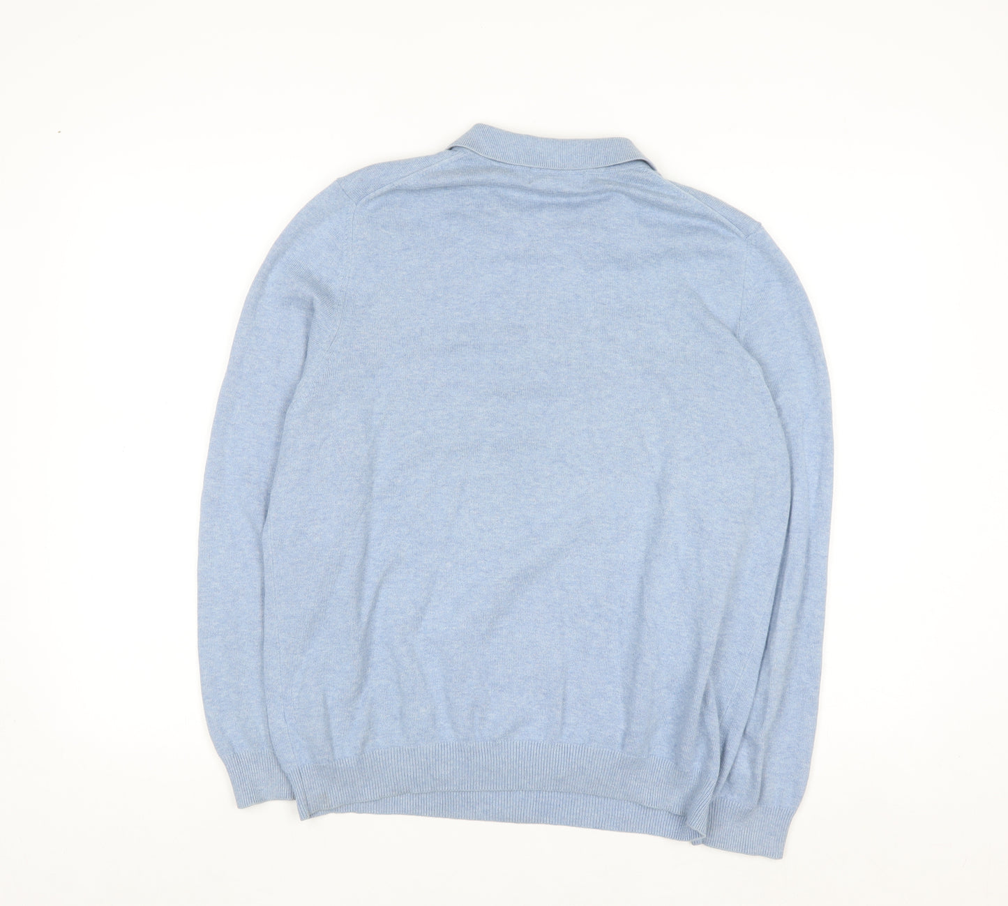 Eddie Bauer Men’s Blue Collared Henley Jumper M Cotton Knit