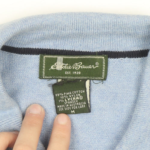 Eddie Bauer Men’s Blue Collared Henley Jumper M Cotton Knit