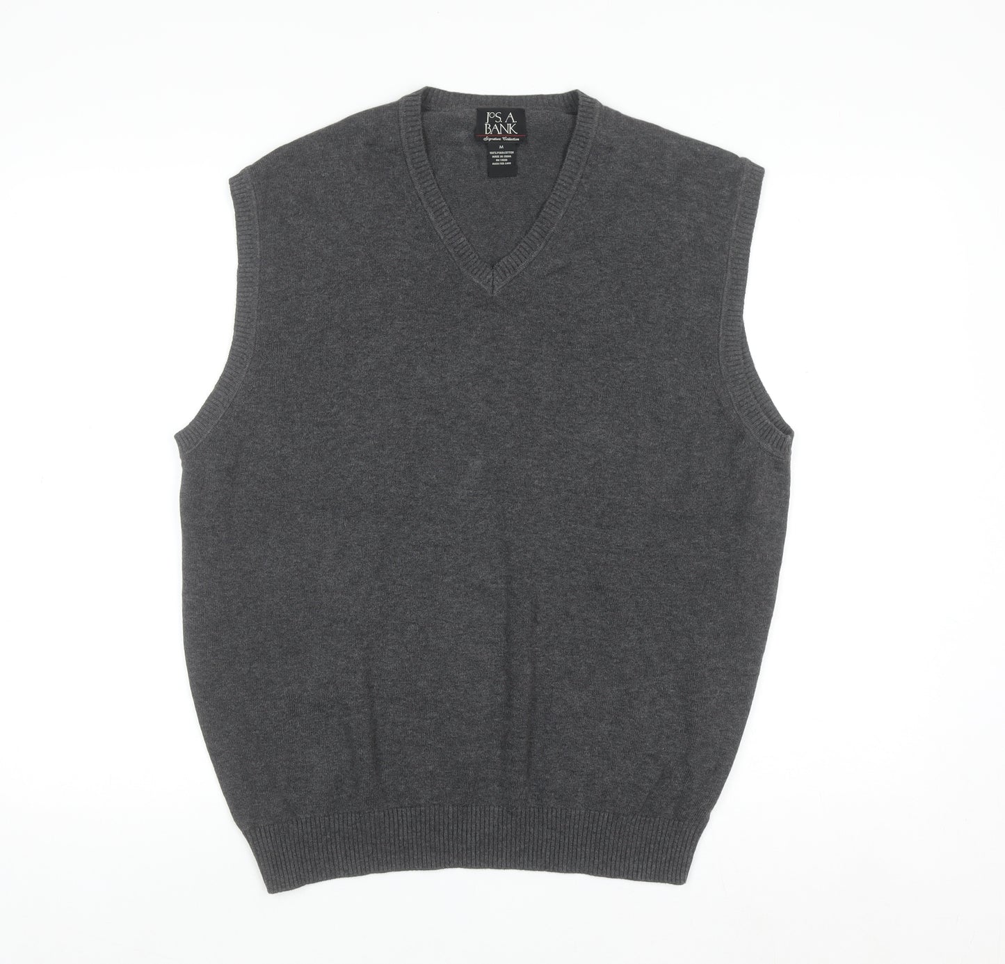 Jos A. Bank Men's Grey Medium Pima Cotton V-Neck Sweater Vest