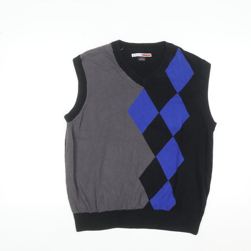 Grand Slam Men's Black Argyle Cotton V-Neck Sweater Vest Size L