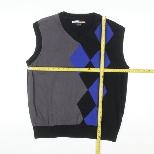 Grand Slam Men's Black Argyle Cotton V-Neck Sweater Vest Size L