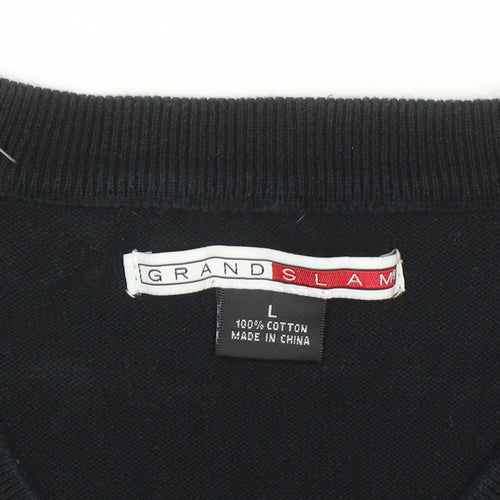 Grand Slam Men's Black Argyle Cotton V-Neck Sweater Vest Size L