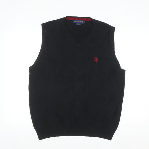 U.S. Polo Assn. Men's Black Cotton V-Neck Sleeveless Jumper Vest Size L