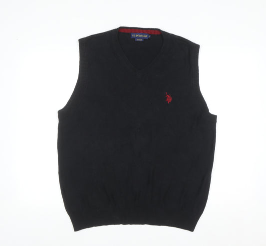 U.S. Polo Assn. Men's Black Cotton V-Neck Sleeveless Jumper Vest Size L