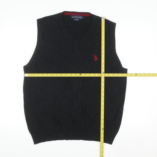 U.S. Polo Assn. Men's Black Cotton V-Neck Sleeveless Jumper Vest Size L