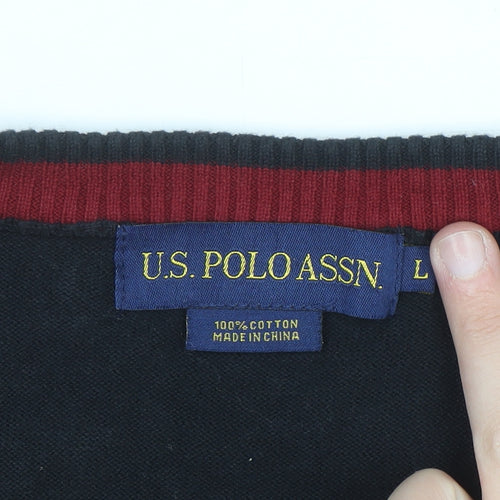 U.S. Polo Assn. Men's Black Cotton V-Neck Sleeveless Jumper Vest Size L