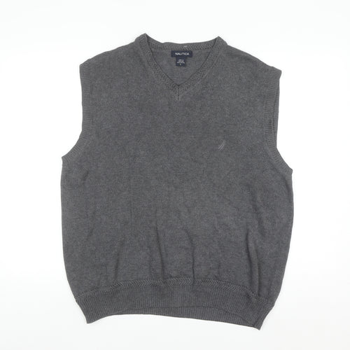 Nautica Men Grey Cotton Sleeveless V-Neck Knit Jumper Vest Size L