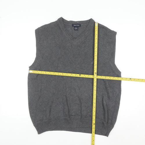 Nautica Men Grey Cotton Sleeveless V-Neck Knit Jumper Vest Size L