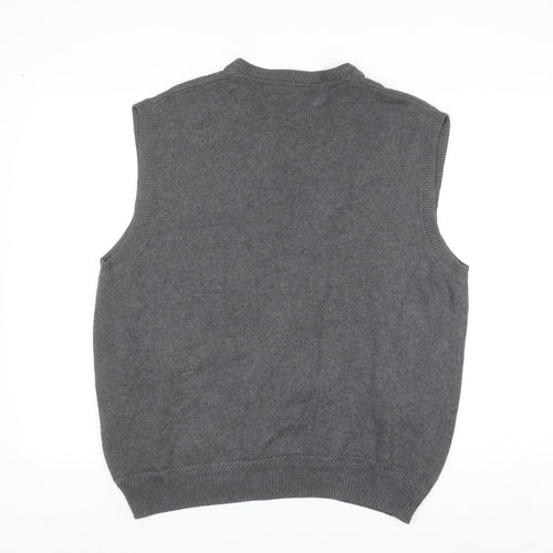 Nautica Men Grey Cotton Sleeveless V-Neck Knit Jumper Vest Size L
