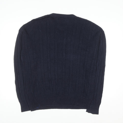 Nautica Men's Blue Cable-Knit Crew Neck Linen Cotton Jumper Size S