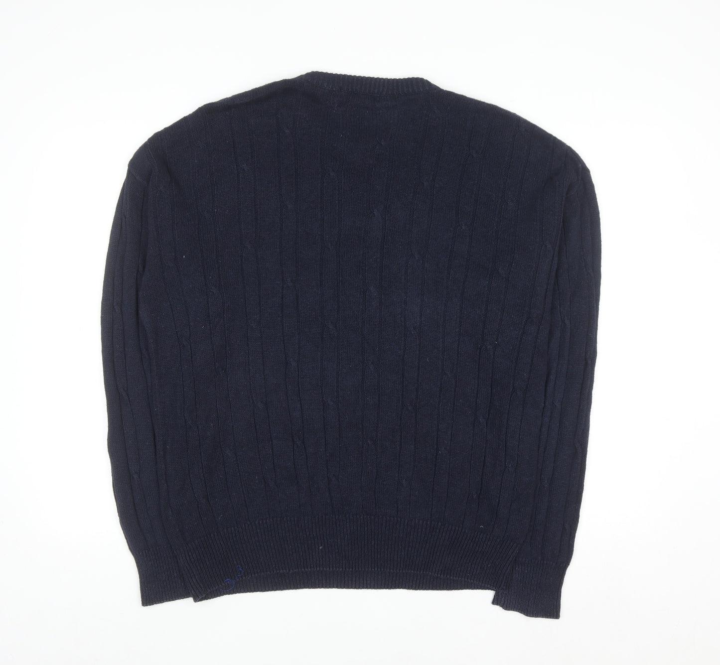 Nautica Men's Blue Cable-Knit Crew Neck Linen Cotton Jumper Size S