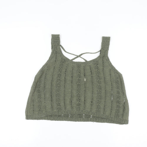 Hollister Women’s Green Open Knit Sleeveless Pullover Jumper M