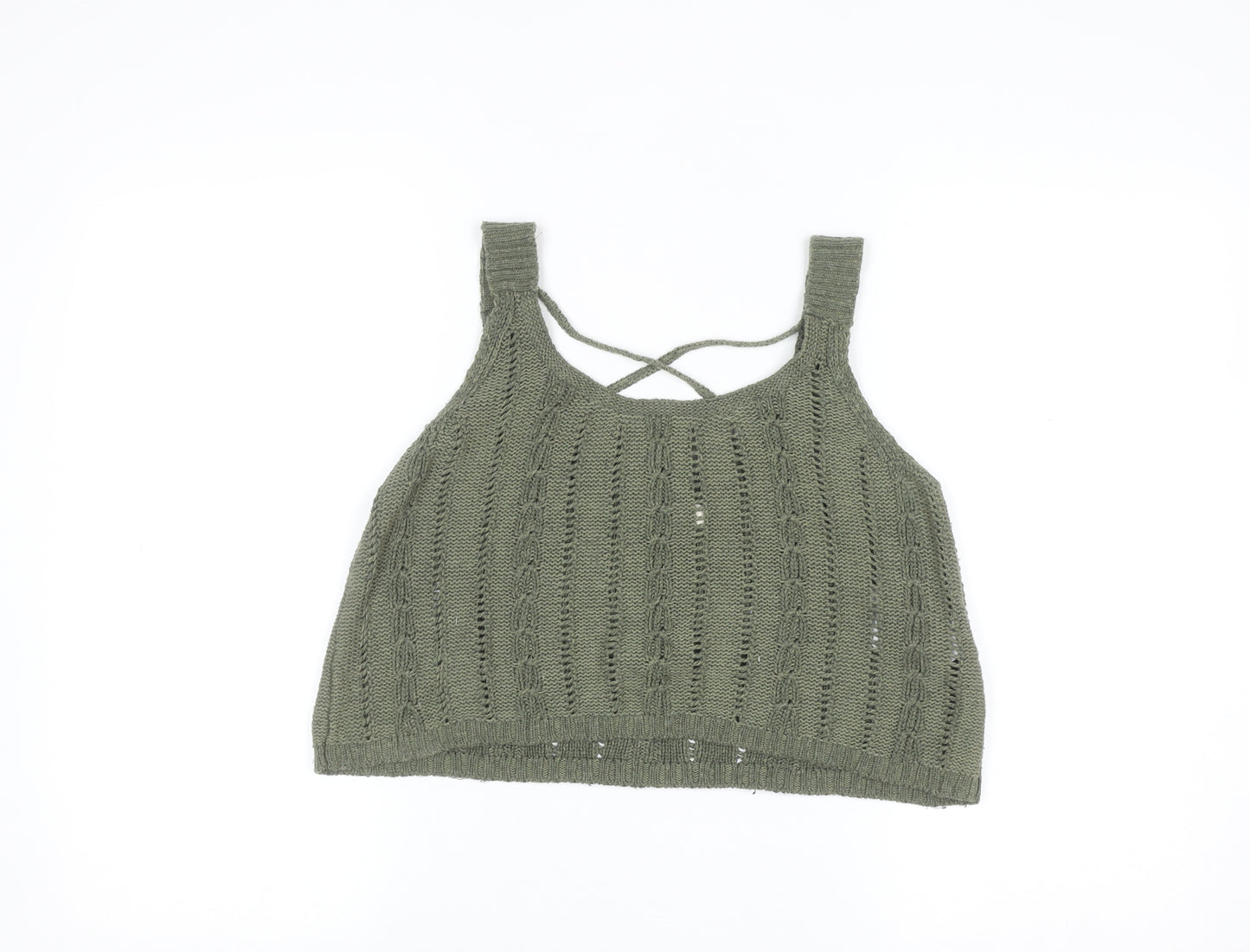 Hollister Women’s Green Open Knit Sleeveless Pullover Jumper M