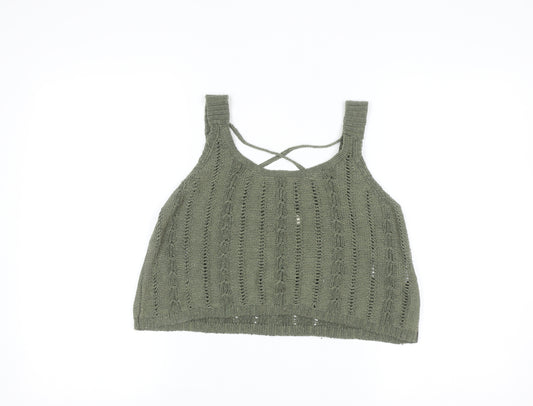 Hollister Women’s Green Open Knit Sleeveless Pullover Jumper M
