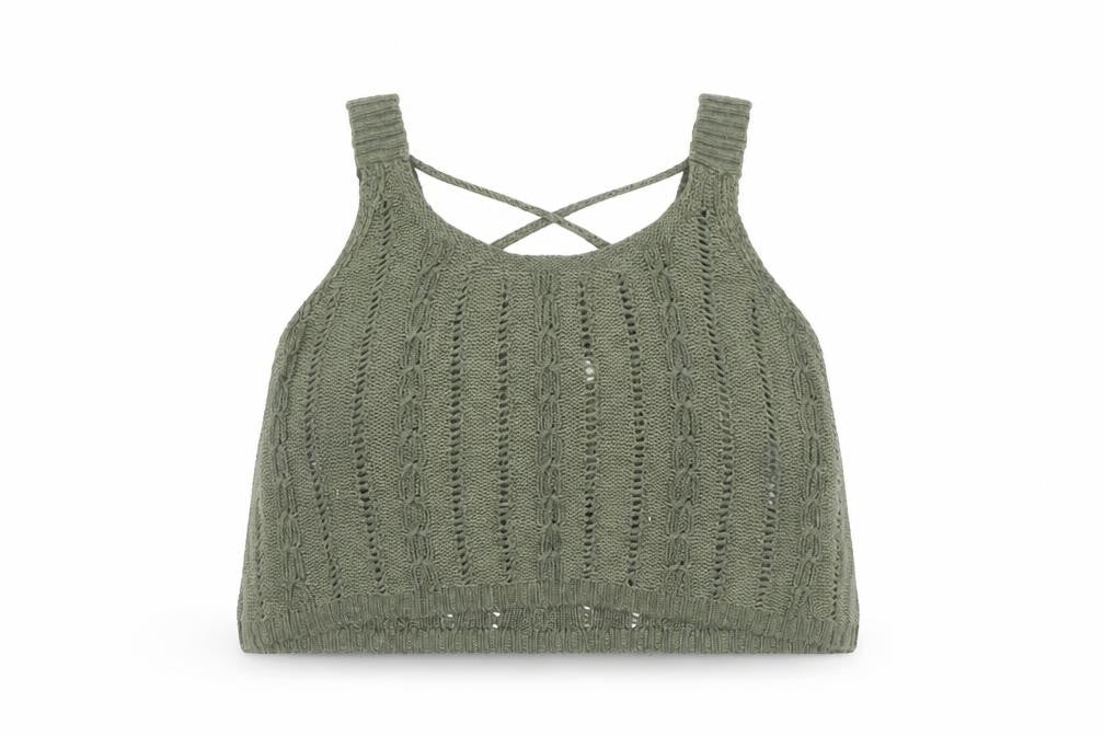 Hollister Women’s Green Open Knit Sleeveless Pullover Jumper M