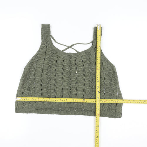 Hollister Women’s Green Open Knit Sleeveless Pullover Jumper M