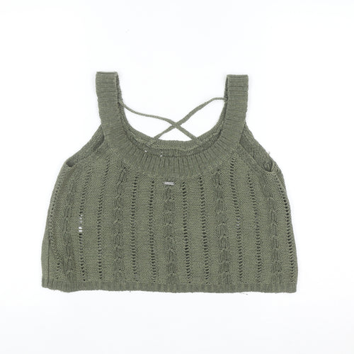 Hollister Women’s Green Open Knit Sleeveless Pullover Jumper M