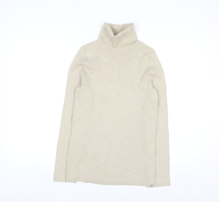 Eddie Bauer Women's Beige Roll Neck Cotton Knit Jumper Size L