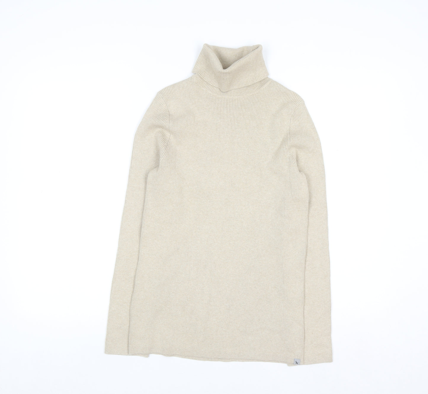 Eddie Bauer Women's Beige Roll Neck Cotton Knit Jumper Size L
