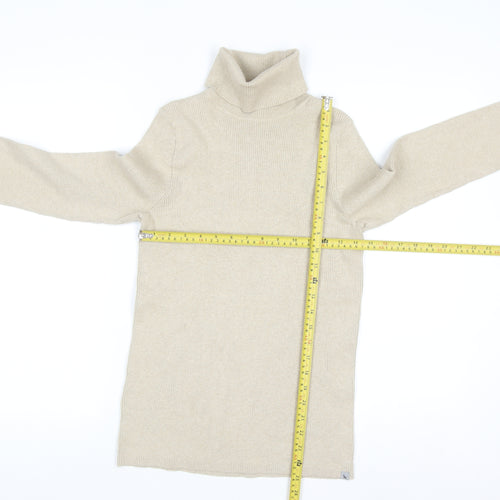 Eddie Bauer Women's Beige Roll Neck Cotton Knit Jumper Size L